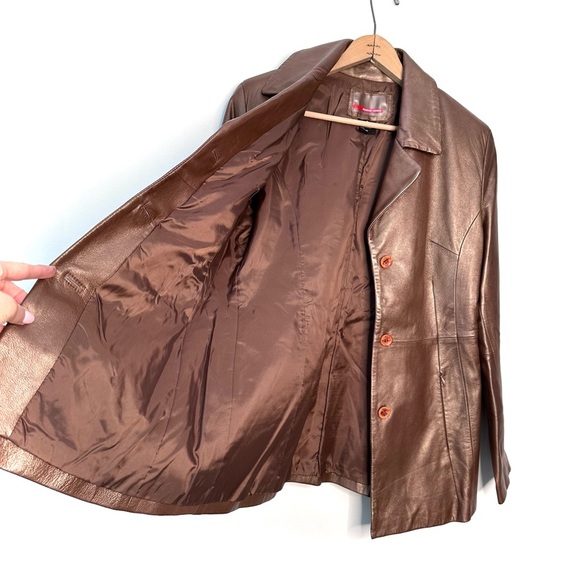 Brandon Thomas Brown Bronze Leather Coat Size Medium - Picture 3 of 8